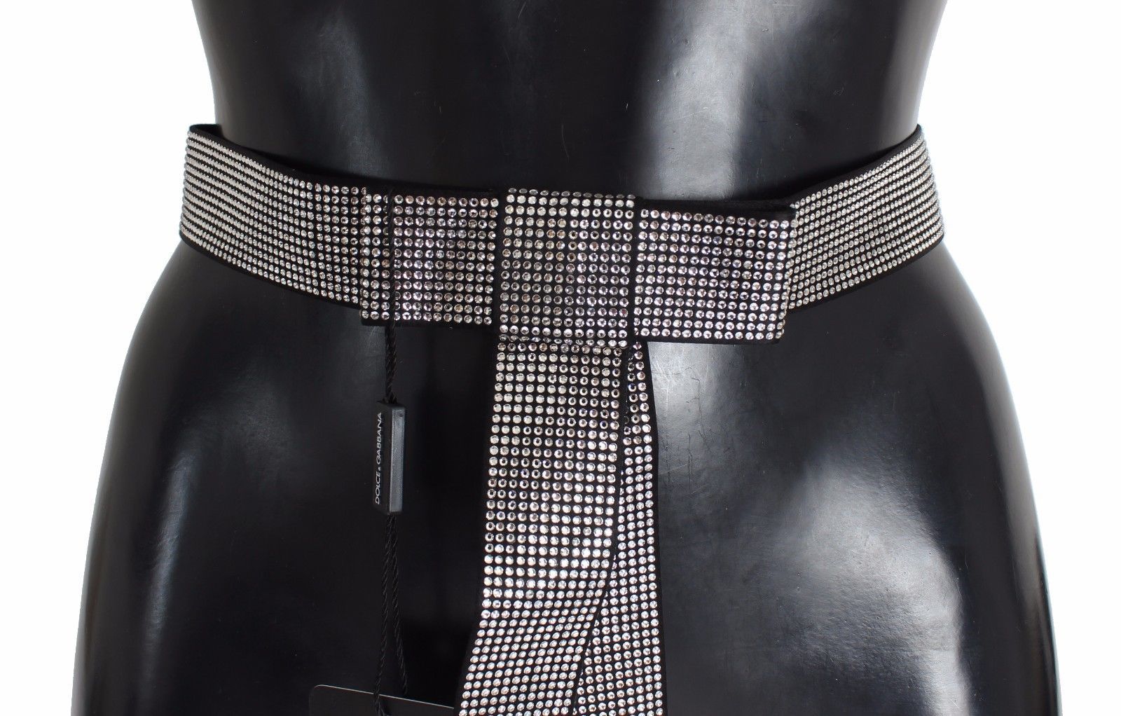 Dolce & Gabbana Black Silk Clear Crystal Bow Waist Belt - Maison Luxe