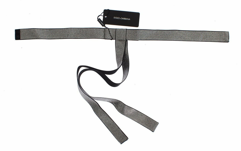 Dolce & Gabbana Black Silk Clear Crystal Bow Waist Belt - Maison Luxe