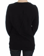 Exte Black Cotton Motive Print Crewneck Pullover Sweater