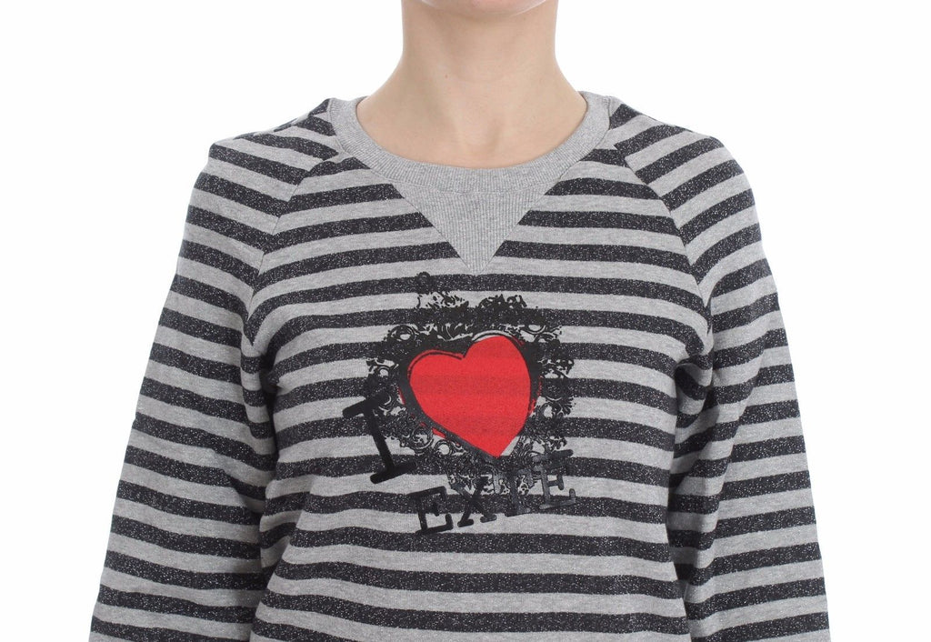 Exte Gray Striped Cotton Crewneck Sweater