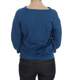 Exte Blue Cotton Top Pullover Deep V-neck Women Sweater
