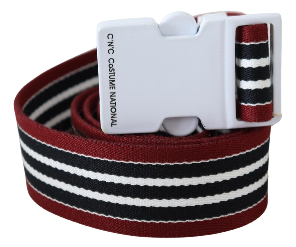 Costume National Black Red Stripe White Logo Buckle Waist Belt - Maison Luxe