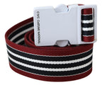 Costume National Black Red Stripe White Logo Buckle Waist Belt - Maison Luxe