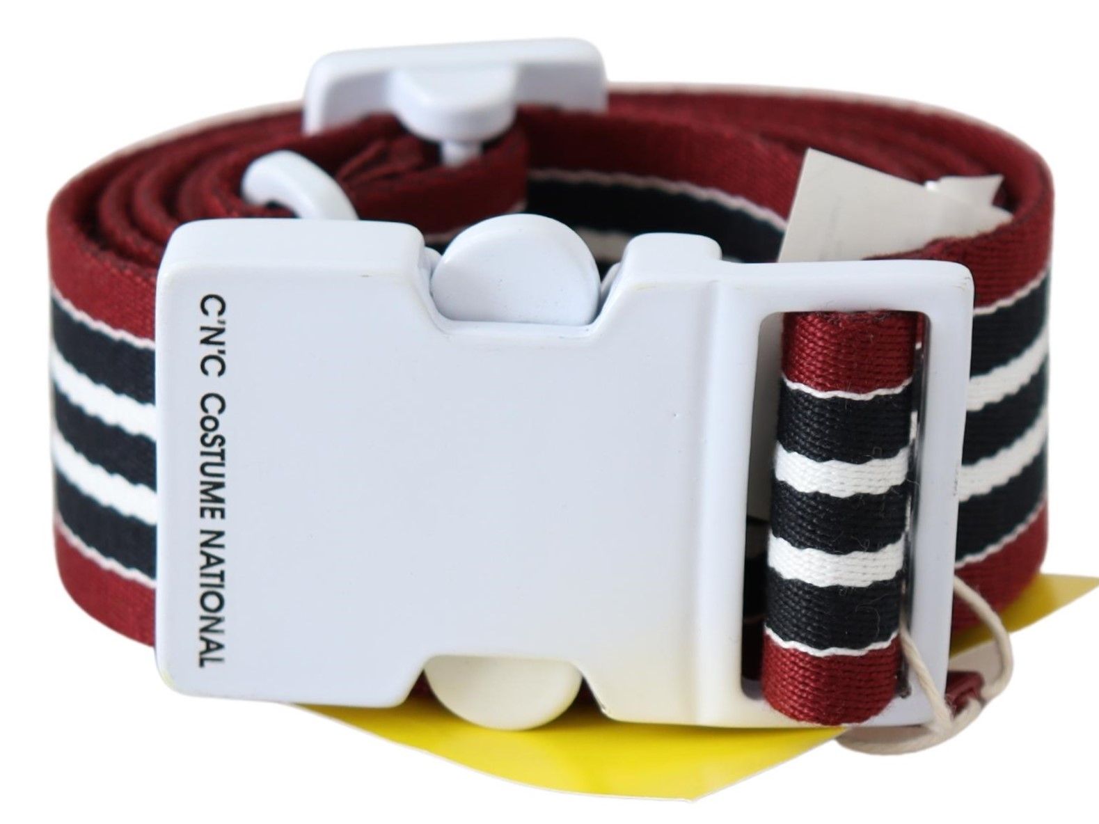 Costume National Black Red Stripe White Logo Buckle Waist Belt - Maison Luxe