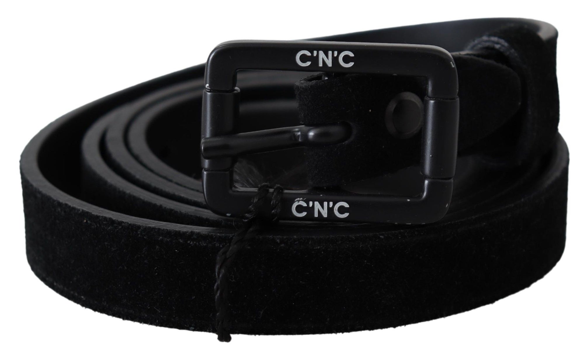 Costume National Black Leather Velvet Buckle Waist Belt - Maison Luxe