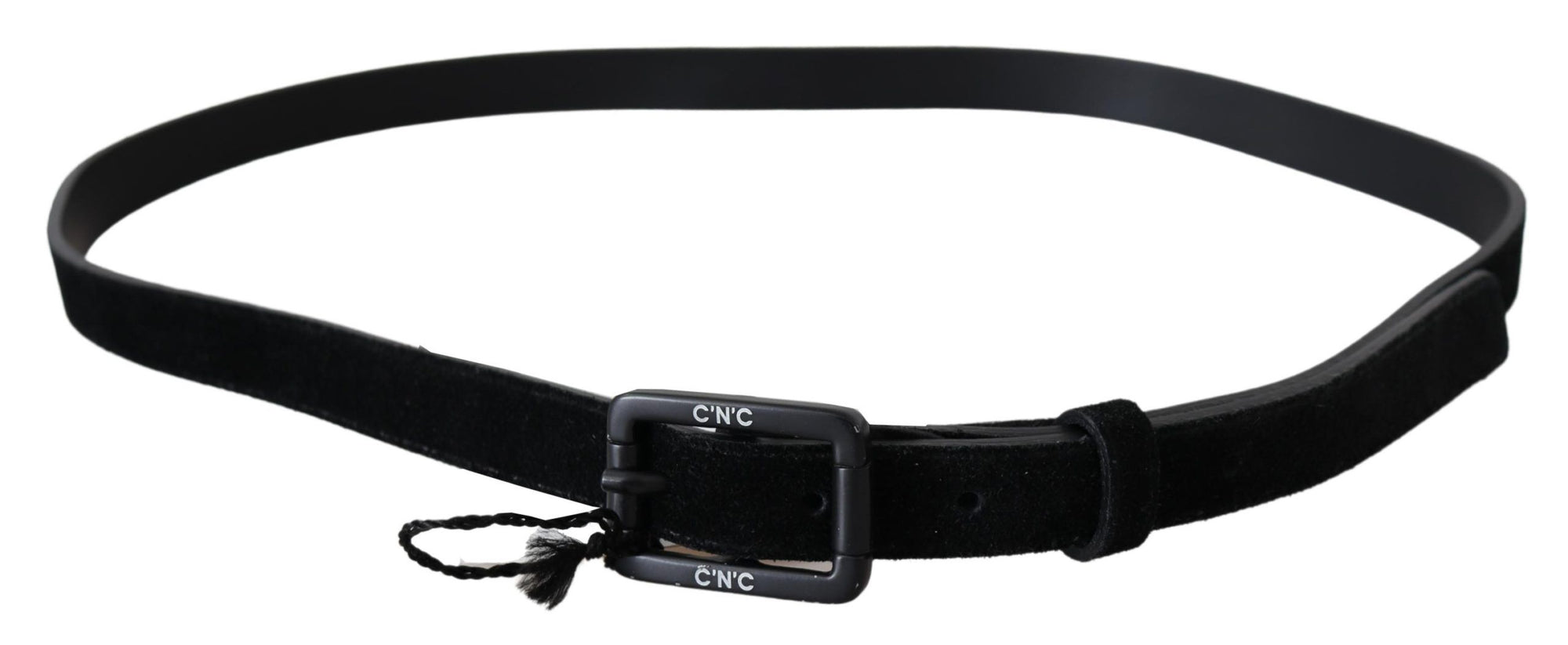 Costume National Black Leather Velvet Buckle Waist Belt - Maison Luxe