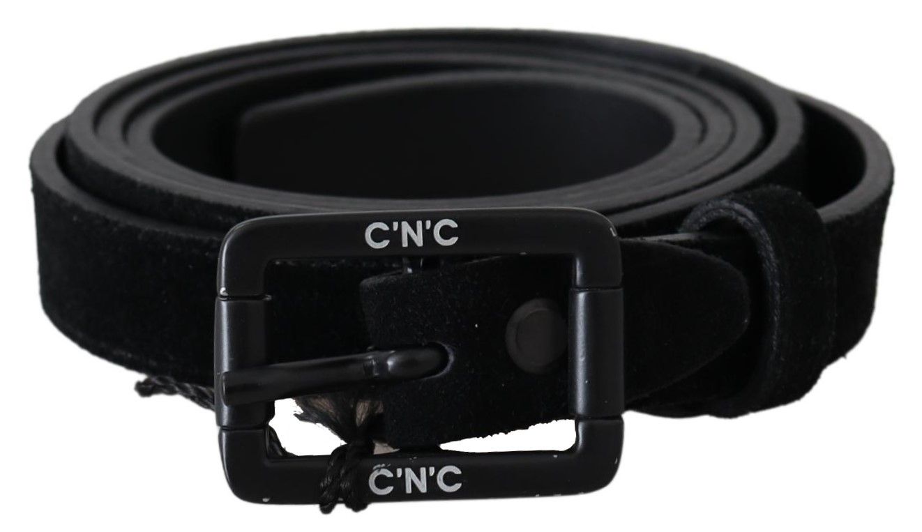 Costume National Black Leather Velvet Buckle Waist Belt - Maison Luxe