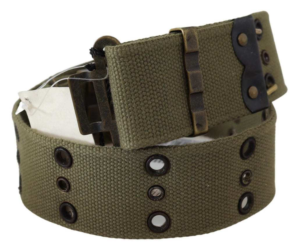 Ermanno Scervino Green 100% Cotton Rustic Bronze Buckle Belt - Maison Luxe