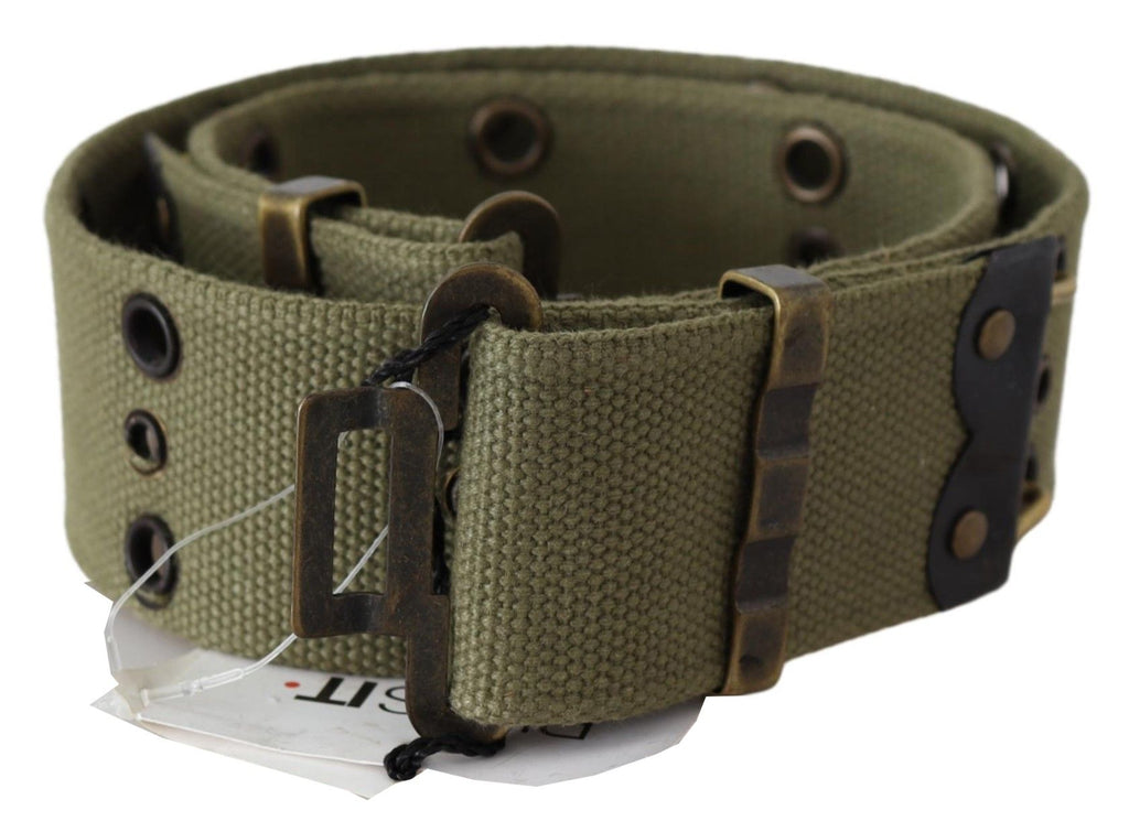 Ermanno Scervino Green 100% Cotton Rustic Bronze Buckle Belt - Maison Luxe