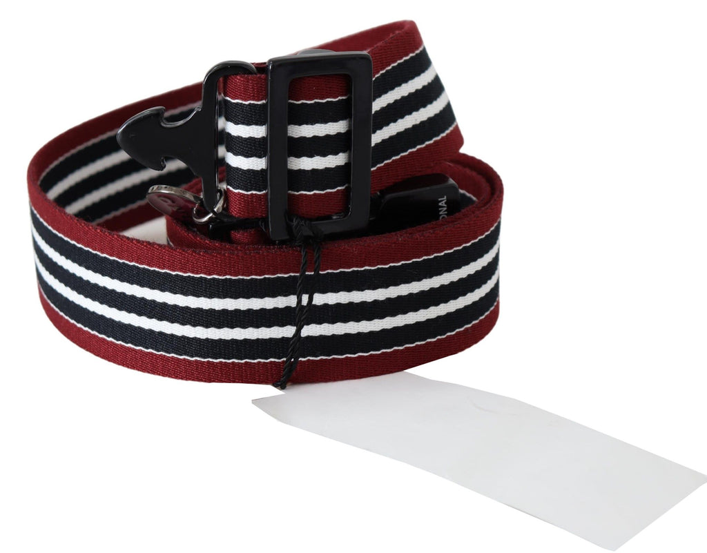 Costume National Maroon Black Stripe Silver Black Buckle Belt - Maison Luxe
