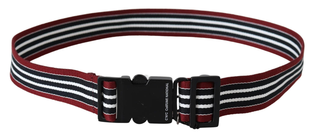 Costume National Maroon Black Stripe Silver Black Buckle Belt - Maison Luxe