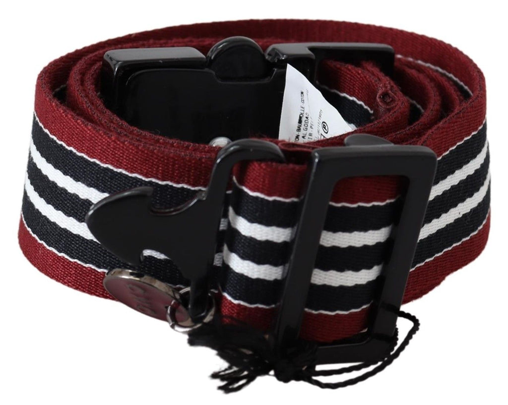 Costume National Maroon Black Stripe Silver Black Buckle Belt - Maison Luxe