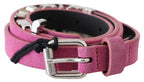 Just Cavalli Pink Silver Chrome Metal Buckle Waist Belt - Maison Luxe