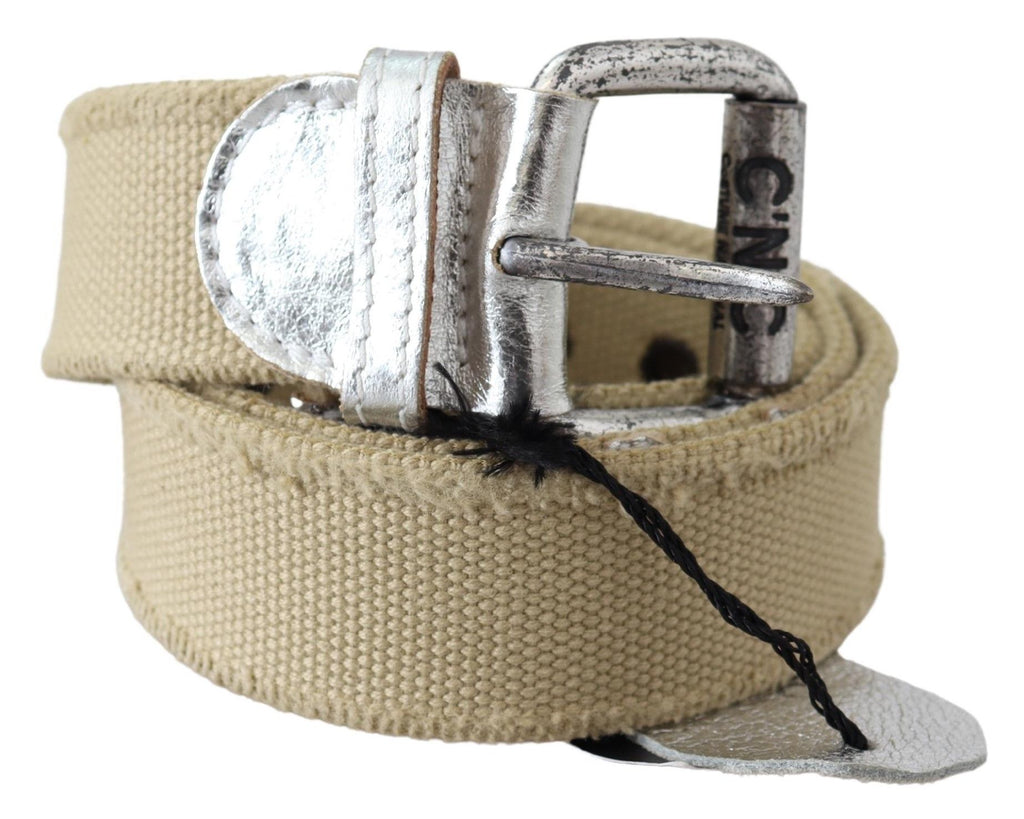 Costume National Beige Cotton Rustic Logo Buckle Belt - Maison Luxe