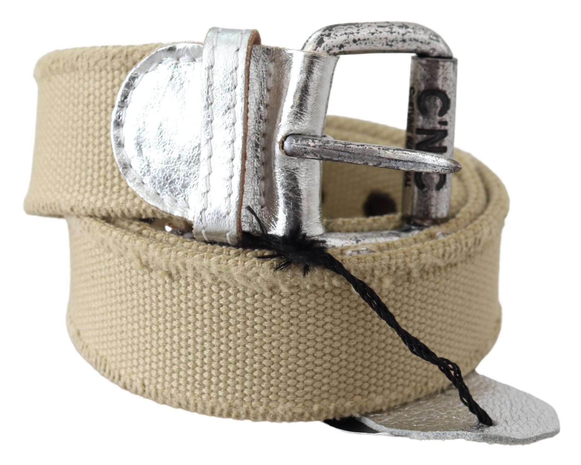 Costume National Beige Cotton Rustic Logo Buckle Belt - Maison Luxe