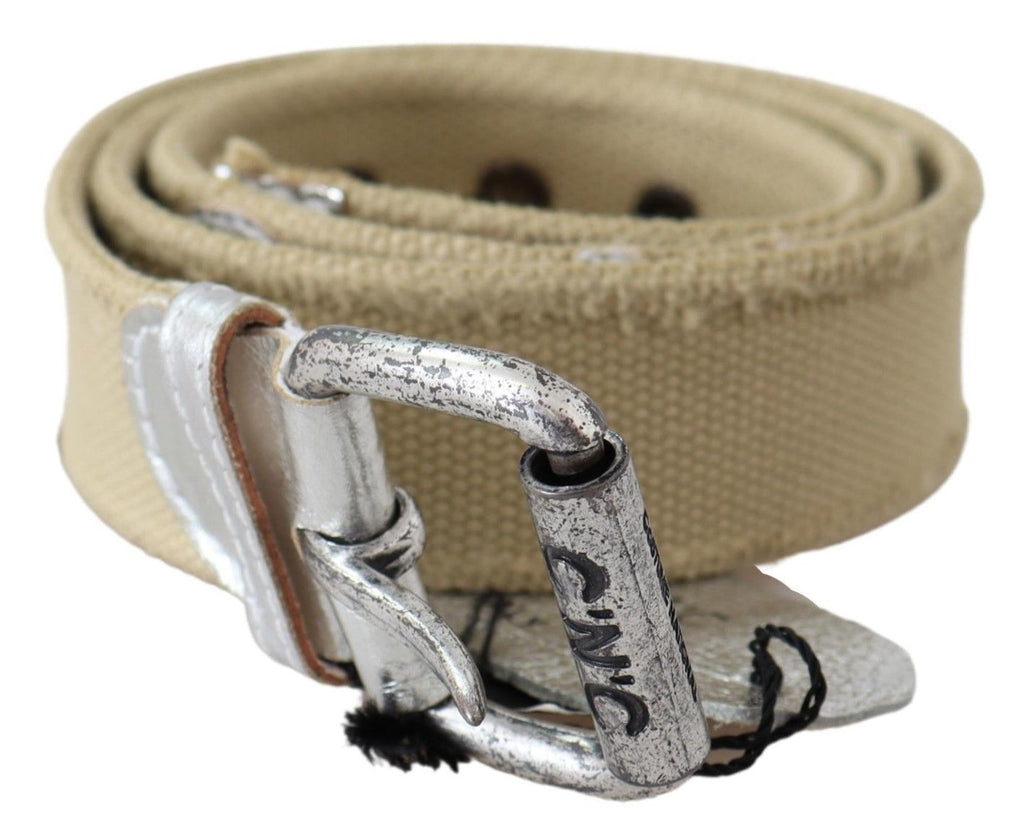 Costume National Beige Cotton Rustic Logo Buckle Belt - Maison Luxe