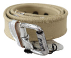 Costume National Beige Cotton Rustic Logo Buckle Belt - Maison Luxe