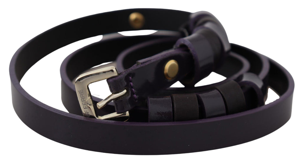 GF Ferre Black Leather Thin Gold Metal Chrome Buckle Belt - Maison Luxe