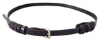 GF Ferre Black Leather Thin Gold Metal Chrome Buckle Belt - Maison Luxe