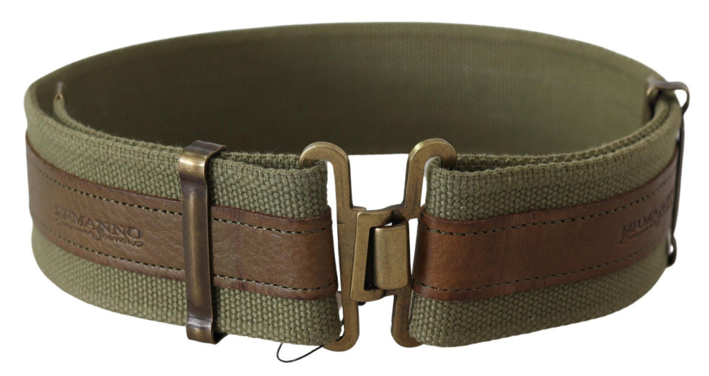 Ermanno Scervino Green Leather Rustic Bronze Buckle Army Belt - Maison Luxe