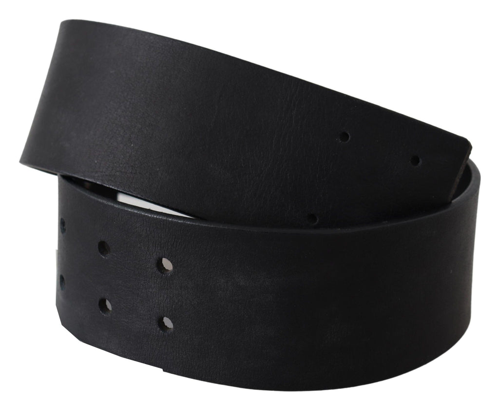 GF Ferre Black Genuine Leather Wide Logo Waist Belt - Maison Luxe