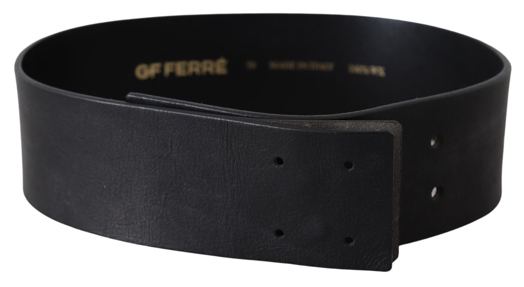 GF Ferre Black Genuine Leather Wide Logo Waist Belt - Maison Luxe