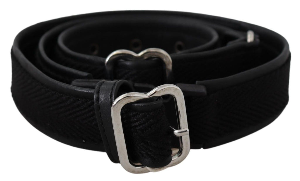 GF Ferre Black Leather Silver Chrome Metal Buckle Belt - Maison Luxe