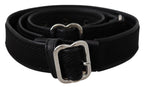 GF Ferre Black Leather Silver Chrome Metal Buckle Belt - Maison Luxe