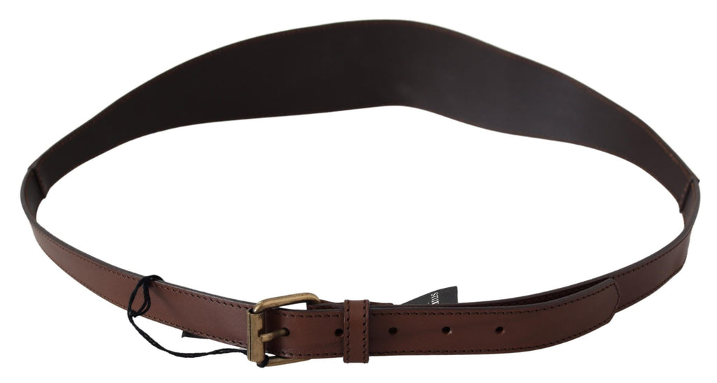 PLEIN SUD Brown Leather Gold Metal Buckle Belt - Maison Luxe