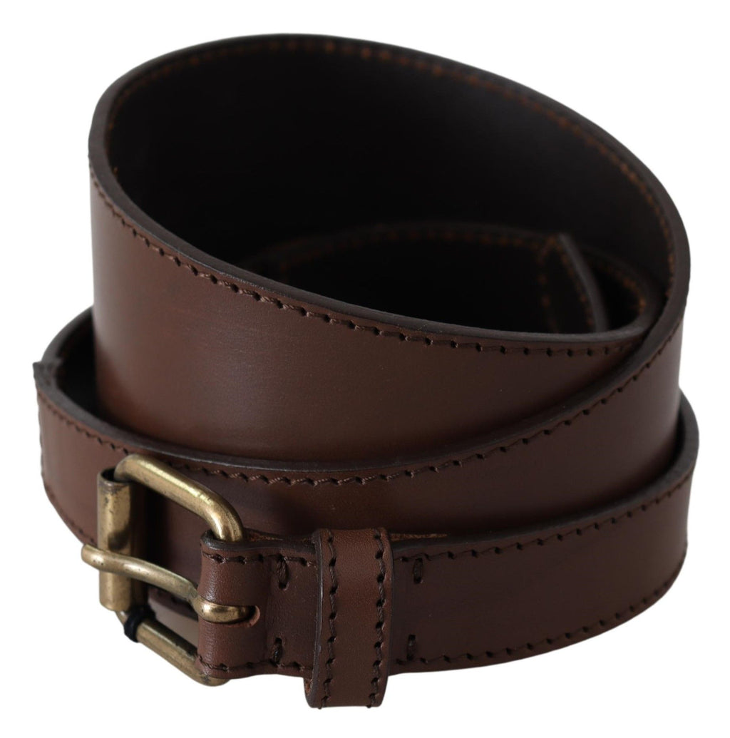 PLEIN SUD Brown Leather Gold Metal Buckle Belt - Maison Luxe