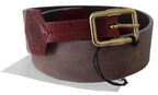 GF Ferre Brown Leather Wide Gold Chrome Logo Buckle Belt - Maison Luxe