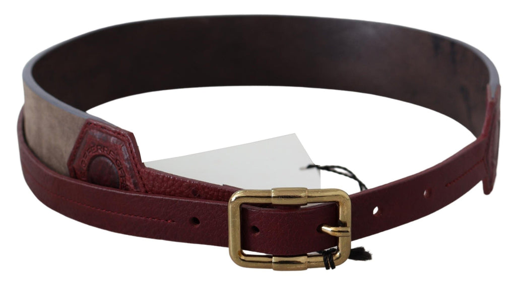 GF Ferre Brown Leather Wide Gold Chrome Logo Buckle Belt - Maison Luxe