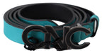 Costume National Blue Green Leather Logo Silver Buckle Belt - Maison Luxe