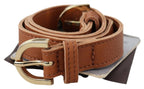 Scervino Street Light Brown Leather Gold Double Buckle Waist Belt - Maison Luxe