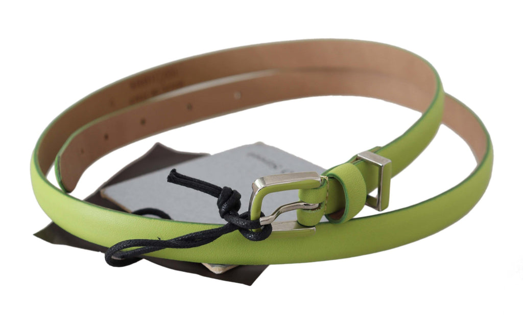 Scervino Street Green Leather Chartreuse Silver Green Buckle Belt - Maison Luxe