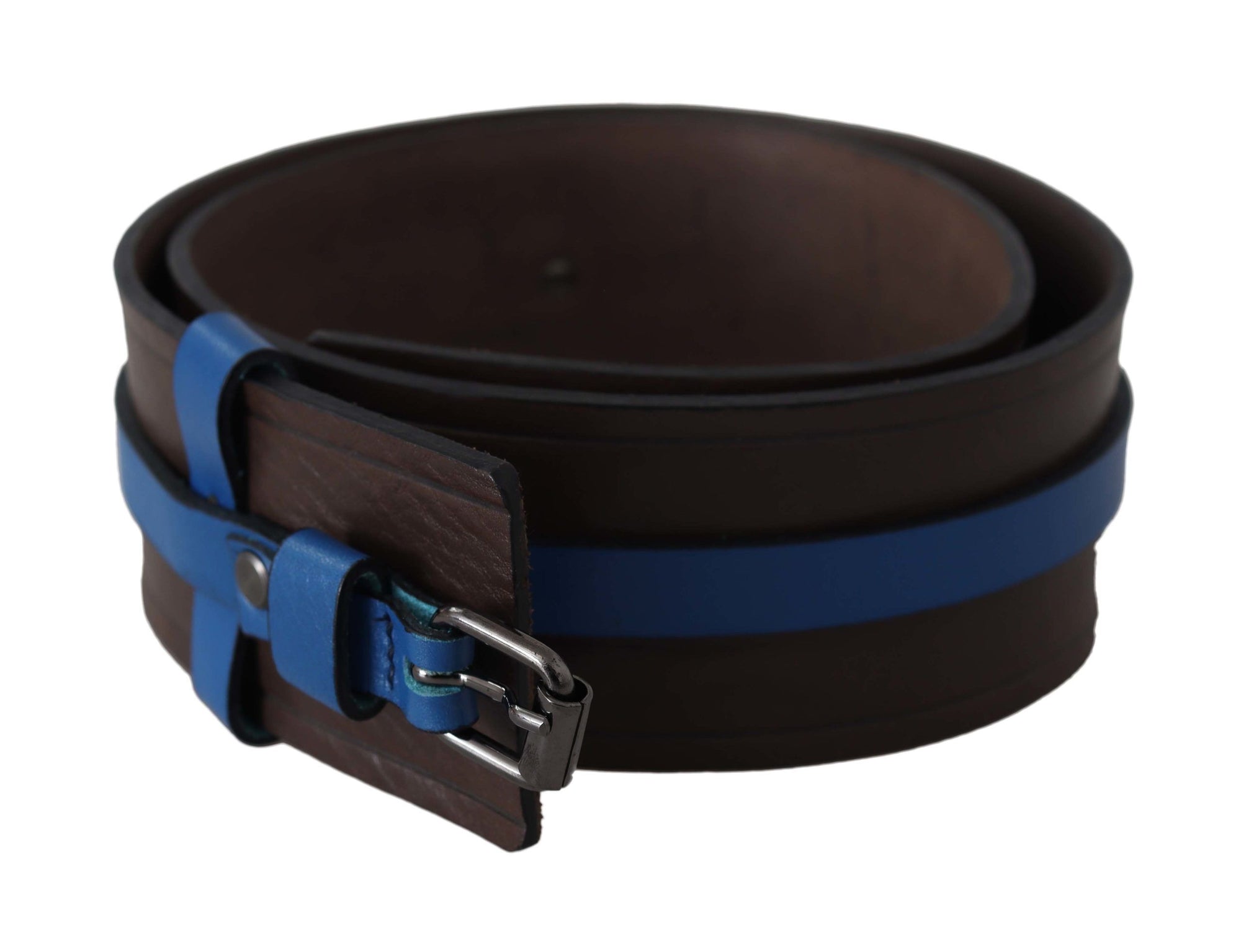 Costume National Brown Thin Blue Line Leather Buckle Belt - Maison Luxe