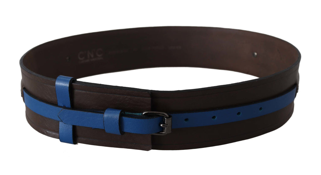 Costume National Brown Thin Blue Line Leather Buckle Belt - Maison Luxe