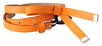 Scervino Street Orange Tangerine Leather Slim Silver Metal Buckle Belt - Maison Luxe