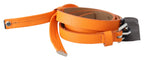 Scervino Street Orange Tangerine Leather Slim Silver Metal Buckle Belt - Maison Luxe