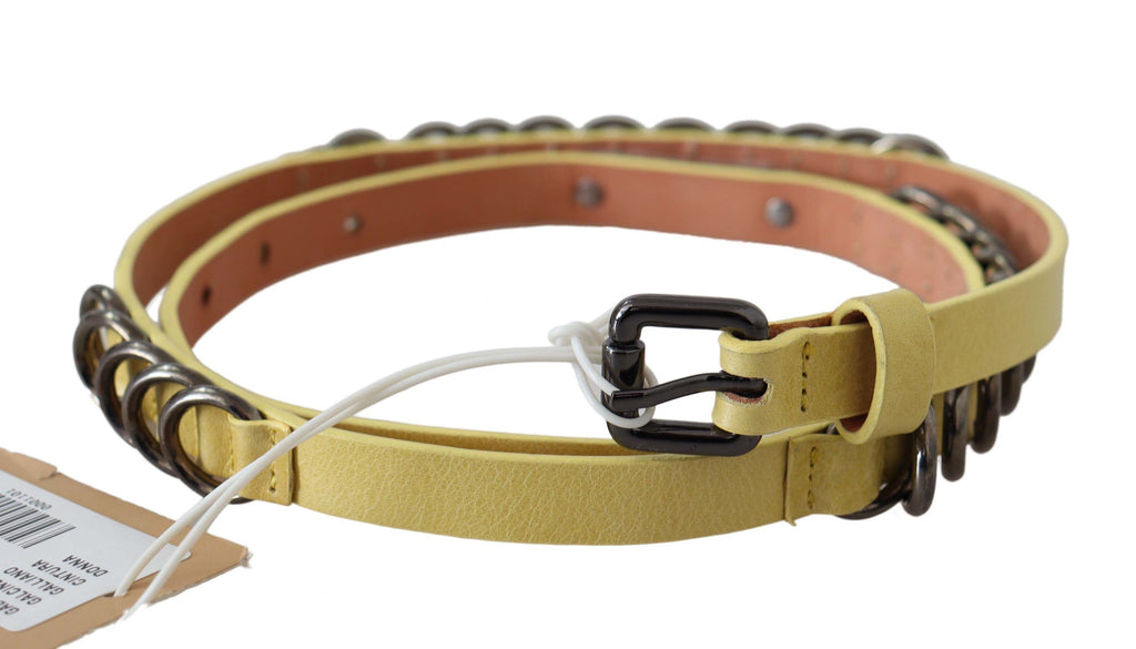 John Galliano Yellow Leather Luxury Slim Buckle Fancy Belt - Maison Luxe