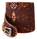 Scervino Street Brown Wide Leather Embroidered Design Logo Belt - Maison Luxe