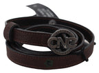 Costume National Brown Skinny Leather Round Logo Buckle Belt - Maison Luxe