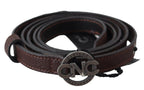 Costume National Brown Skinny Leather Round Logo Buckle Belt - Maison Luxe