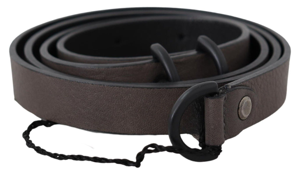 Costume National Brown Leather Skinny Round Buckle Belt - Maison Luxe