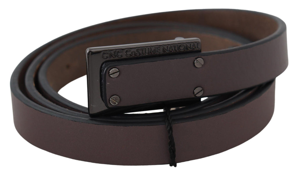 Costume National Brown Leather Tactical Logo Buckle Dark - Maison Luxe