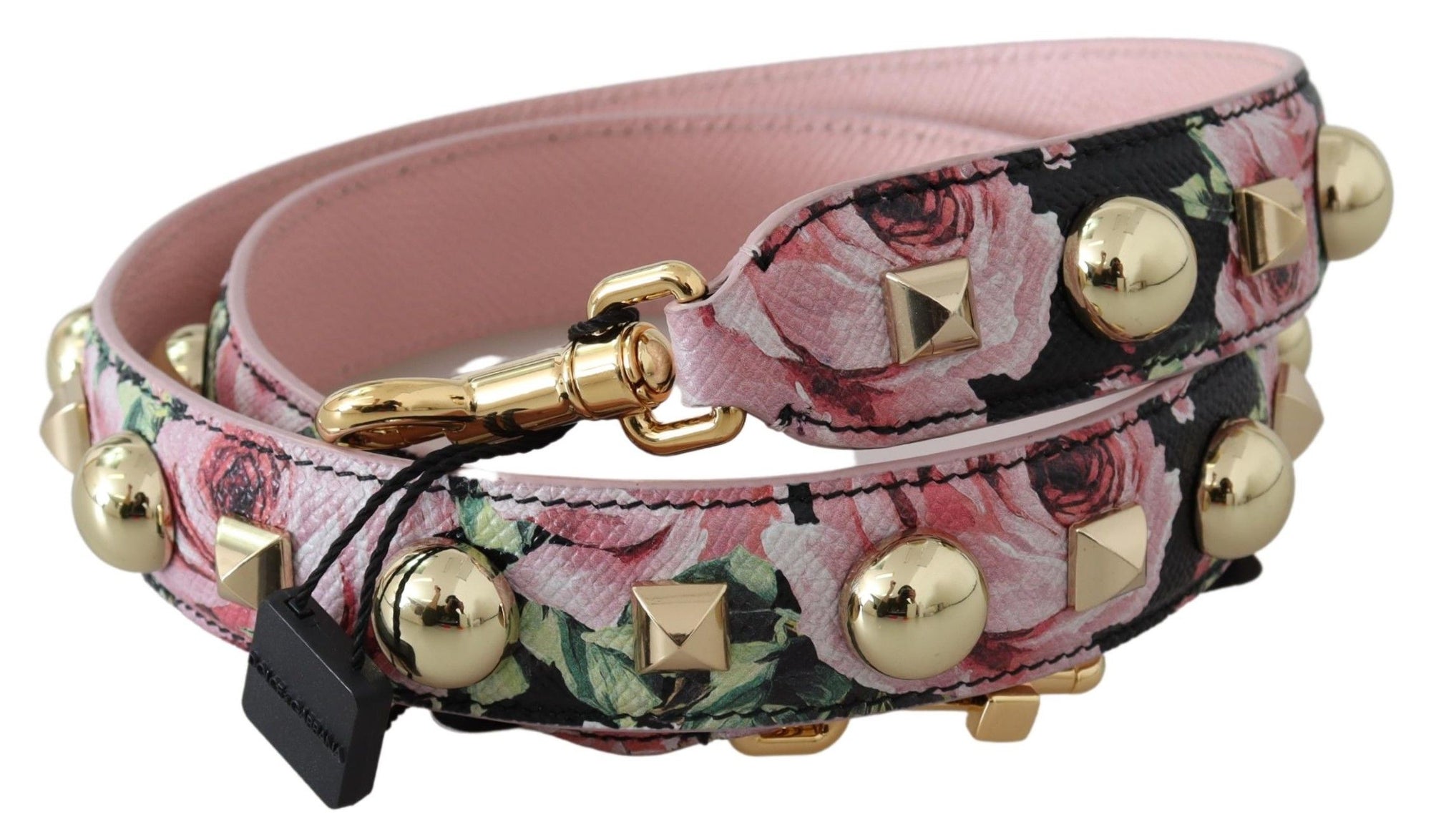 Dolce & Gabbana Pink Floral Gold Studs Bag Accessory Shoulder Strap - Maison Luxe