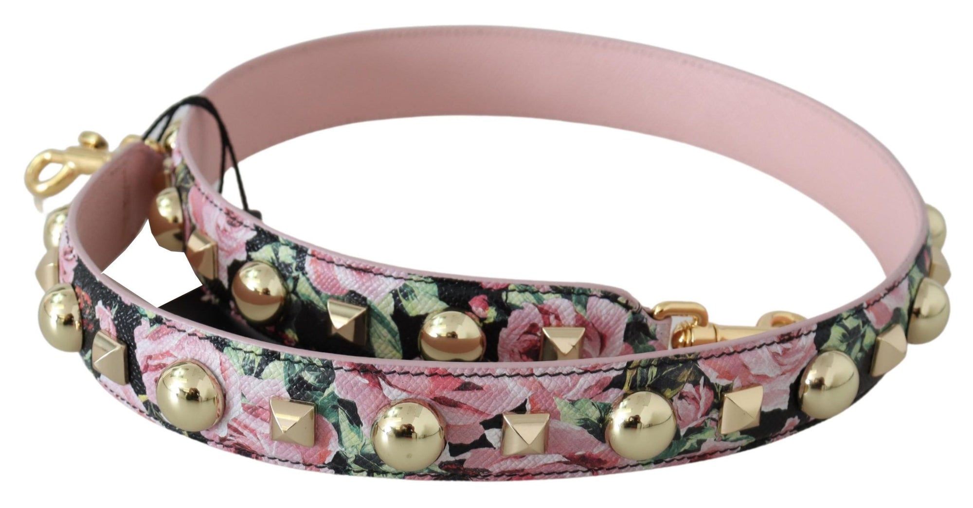 Dolce & Gabbana Pink Floral Gold Studs Bag Accessory Shoulder Strap - Maison Luxe