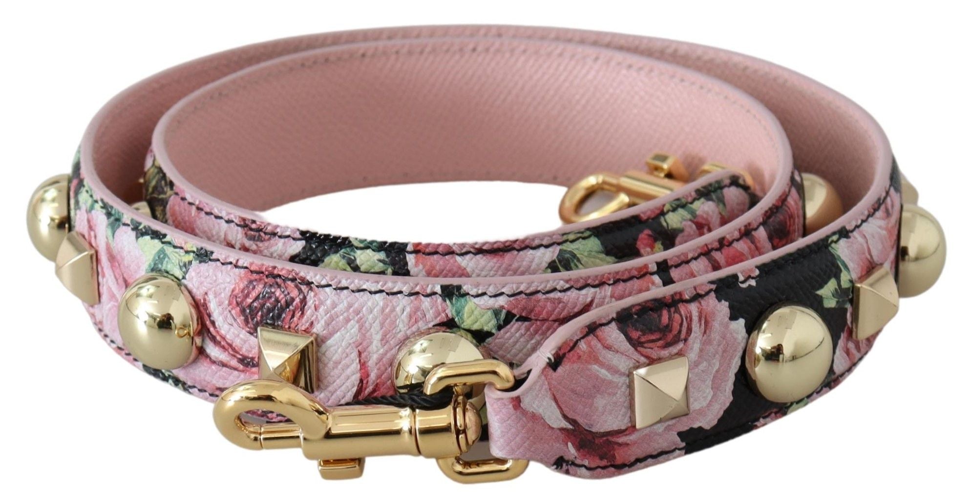 Dolce & Gabbana Pink Floral Gold Studs Bag Accessory Shoulder Strap - Maison Luxe