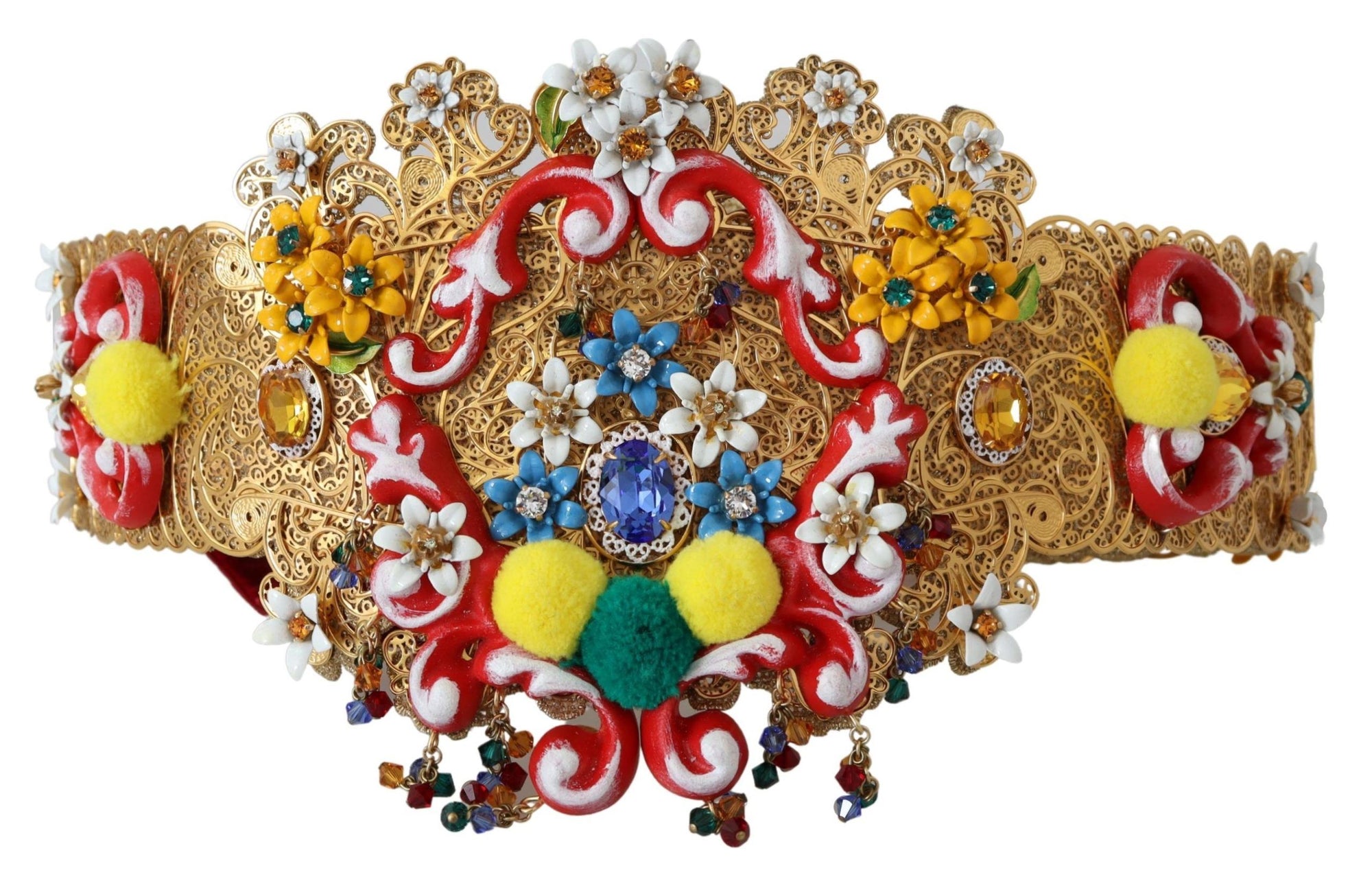 Dolce & Gabbana Embellished Floral Crystal Wide Waist Carretto Belt - Maison Luxe