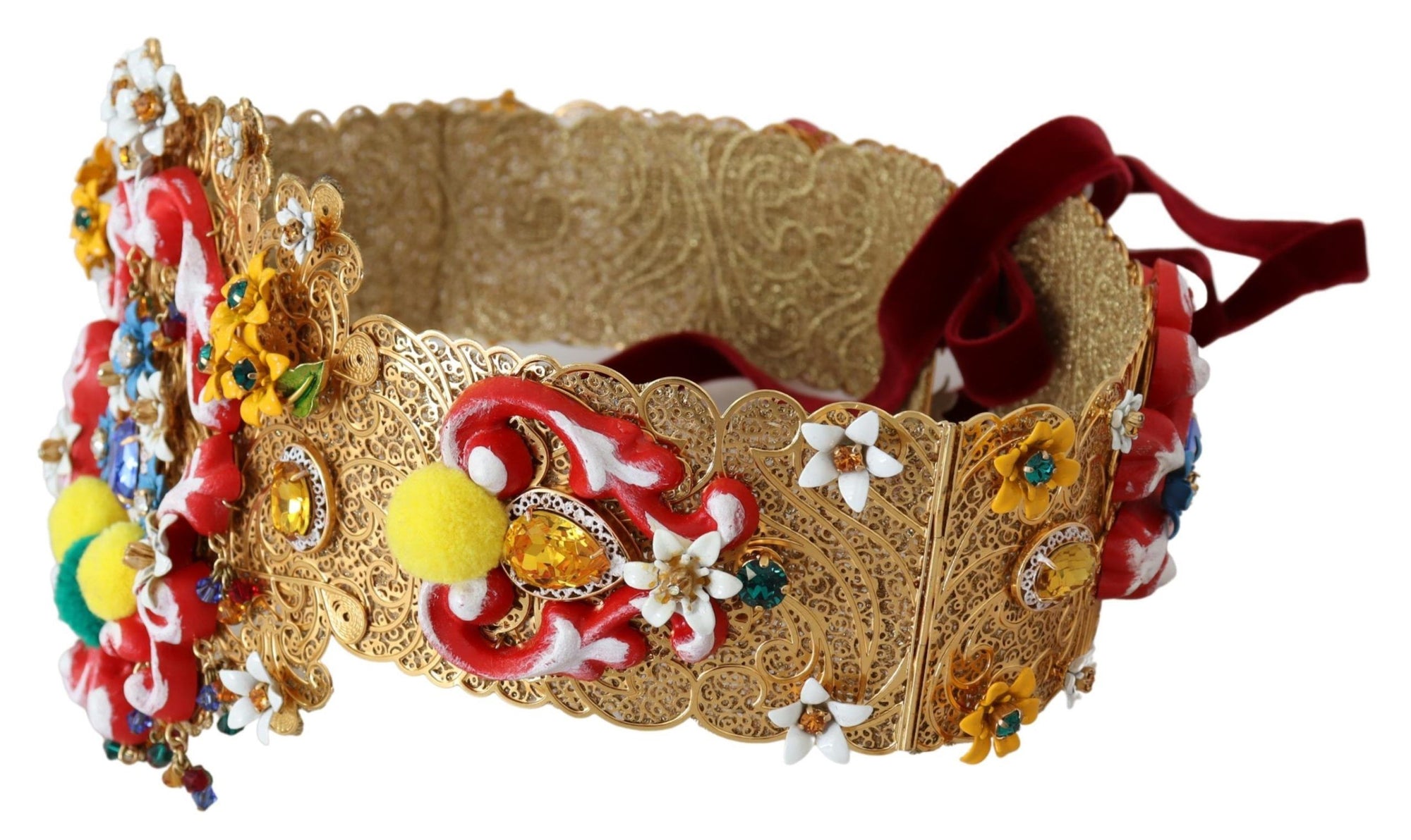 Dolce & Gabbana Embellished Floral Crystal Wide Waist Carretto Belt - Maison Luxe